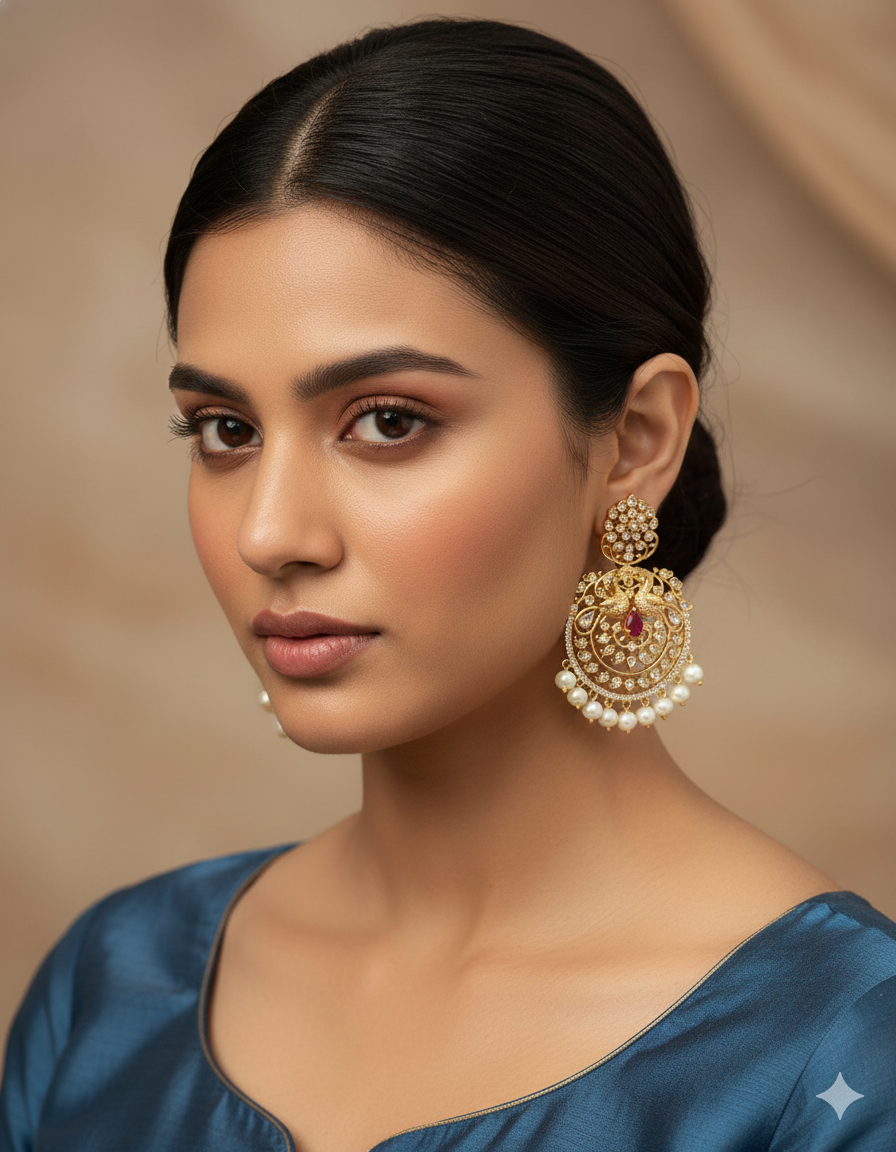 Designer Zirconia Gold Dangler Earrings