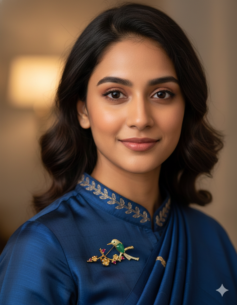 Designer Gold Polish Zirconia Brooch