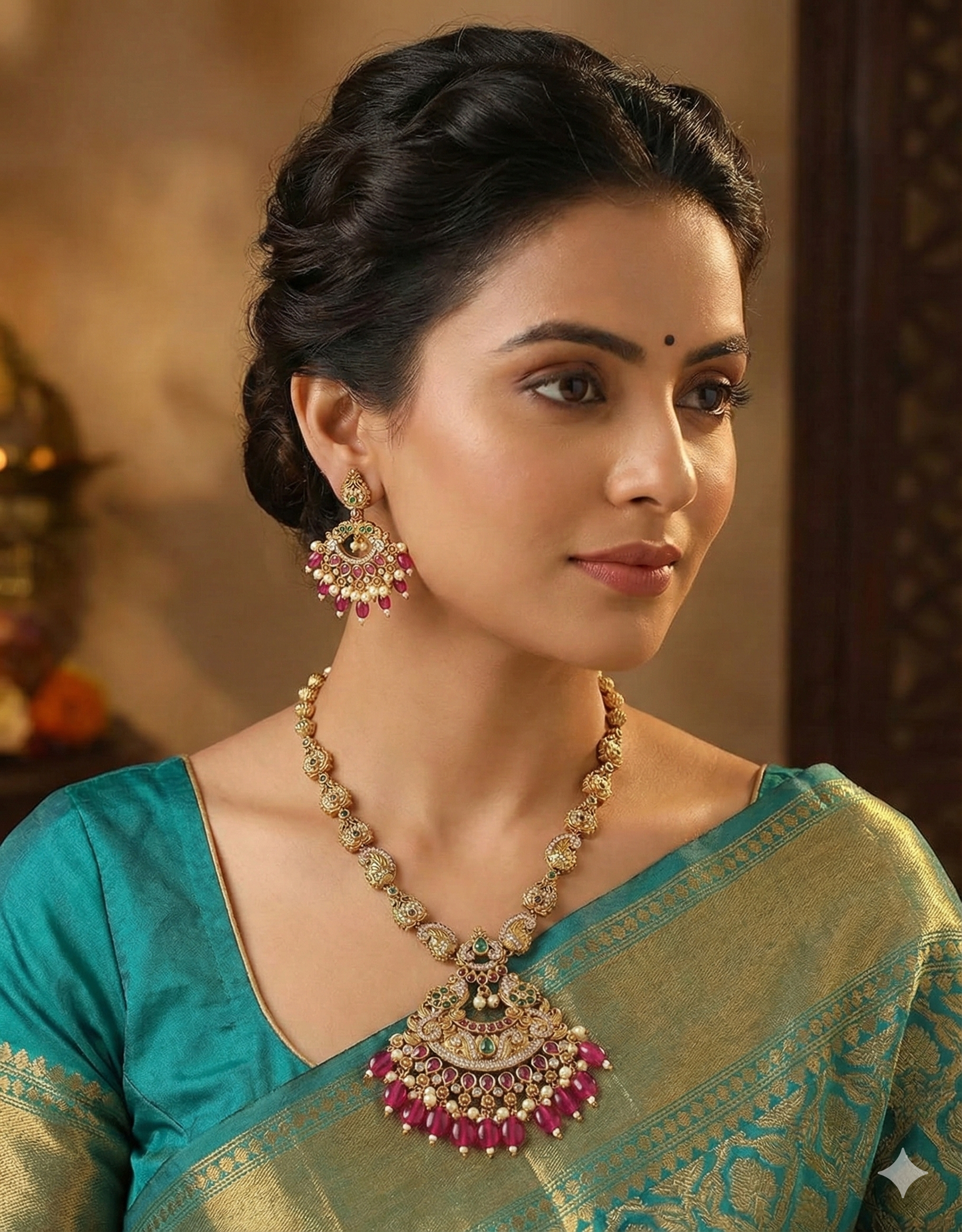 Designer Elegant Ruby Matt Kempu Necklace Set