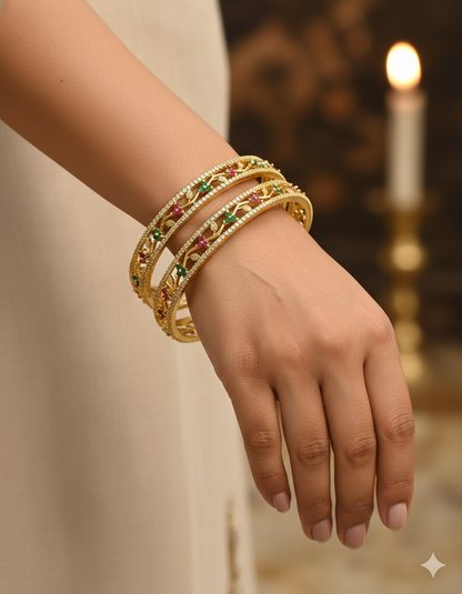 Designer Zirconia Rani Pink & Green Bangles