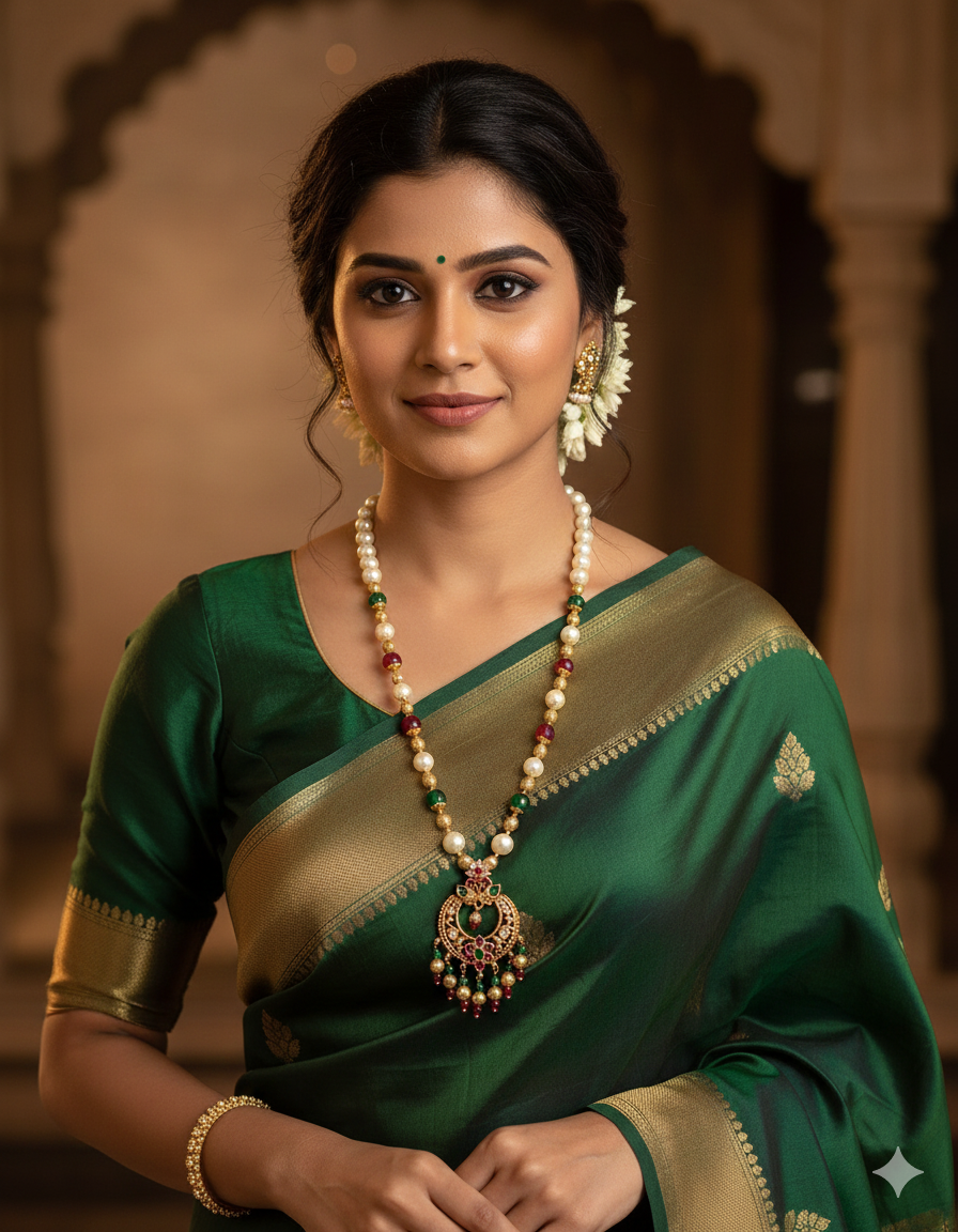 Designer Ruby Emerald Pendant Beads Mala