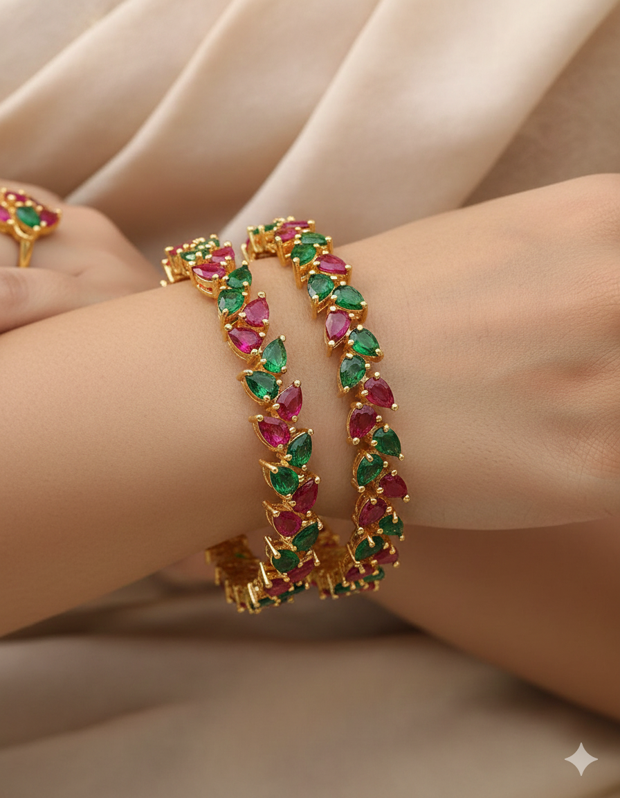 Designer Zirconia Rani Pink & Emerald Bangles