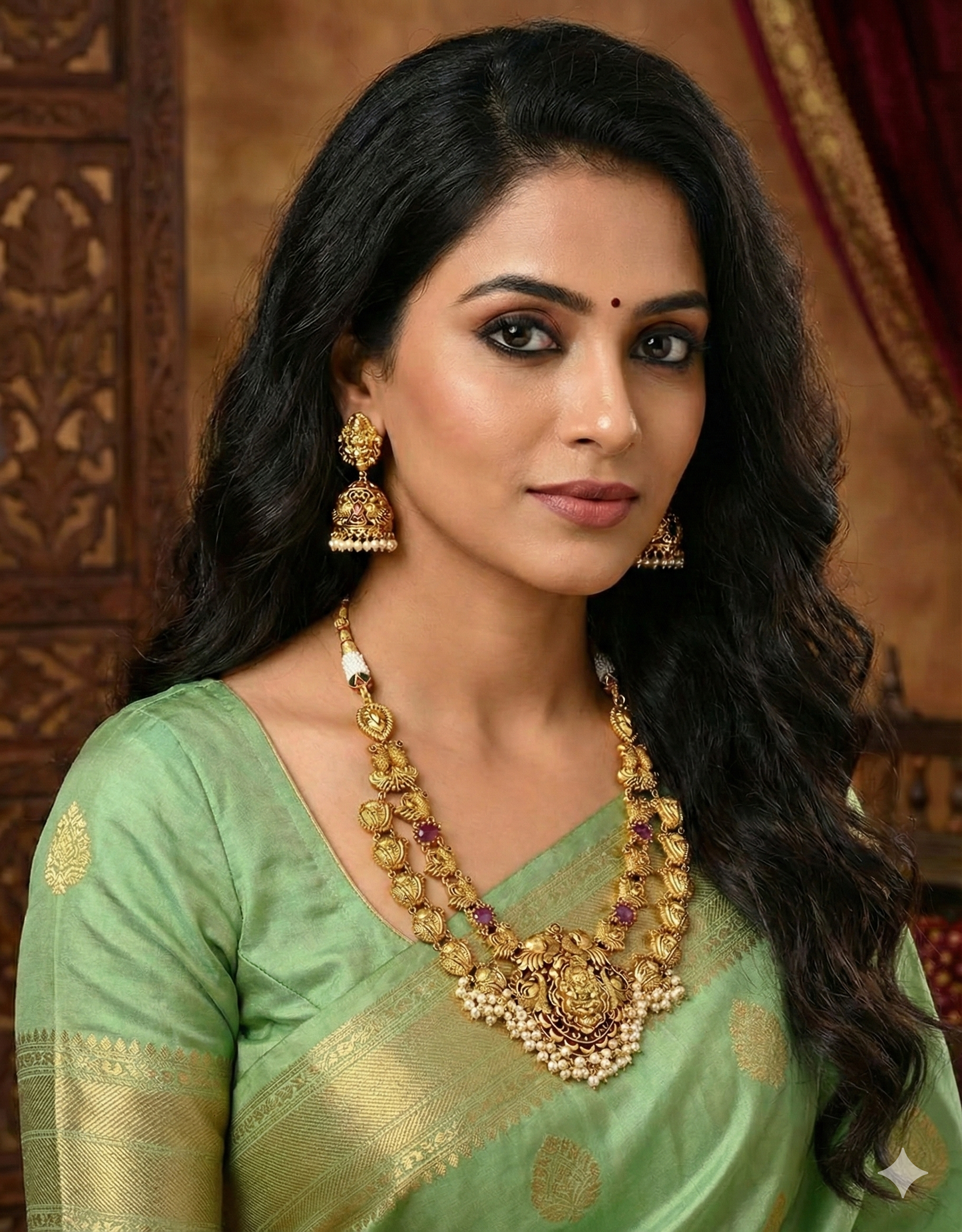 2 Layered Designer Antique Kempu Necklace Set