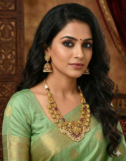 2 Layered Designer Antique Kempu Necklace Set