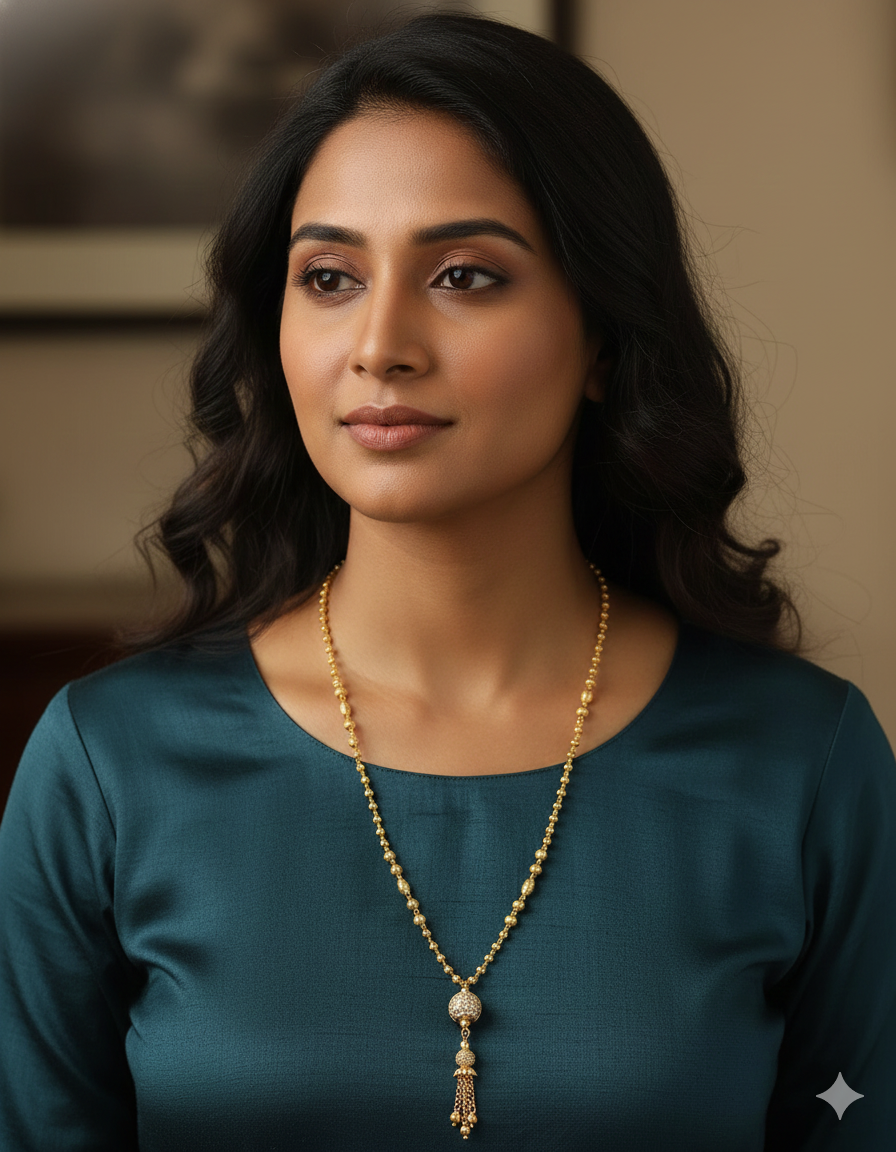 Designer Golden Tassel Elegance Haaram Thali Chain