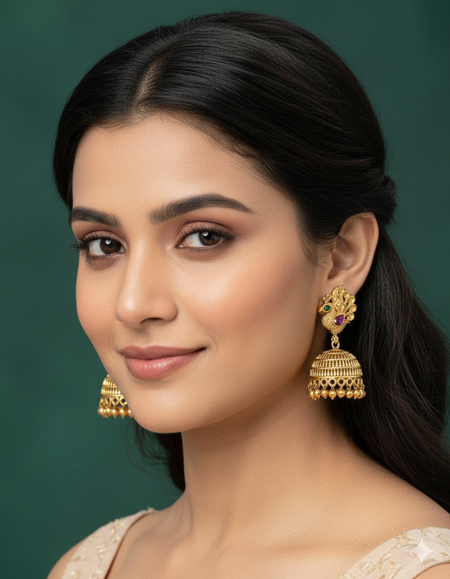 Designer Matt Kempu Beautiful peacock Design Jhumka Earrings