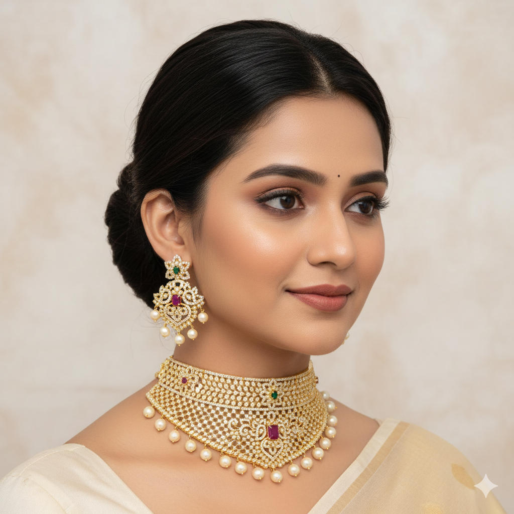 Designer Gold Zirconia Choker Set
