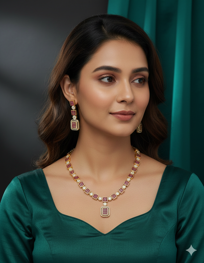 Designer Zirconia Ruby Necklace Set