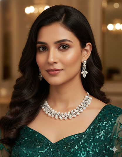 Designer Zirconia Pearl Necklace Set
