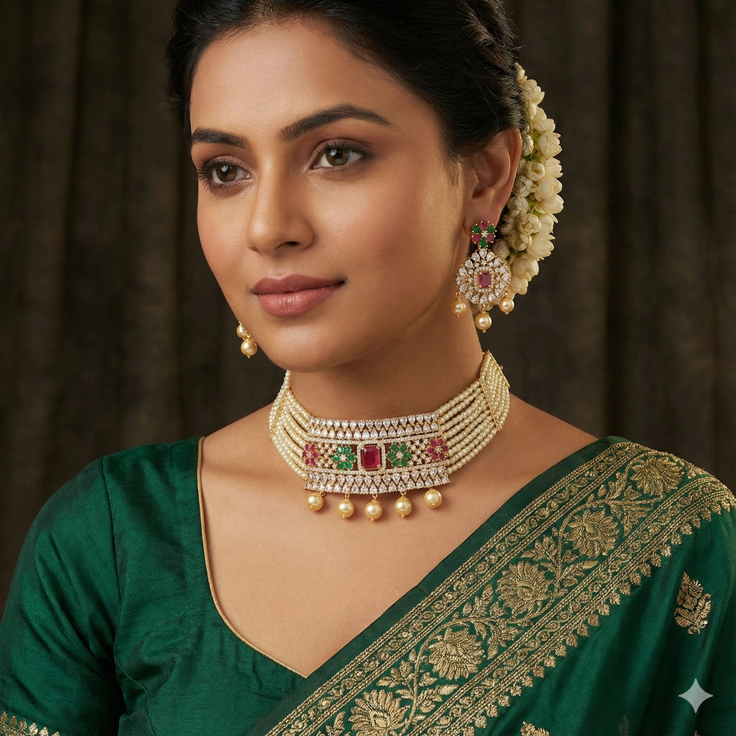 Designer Pearl Zirconia Gold Choker Set