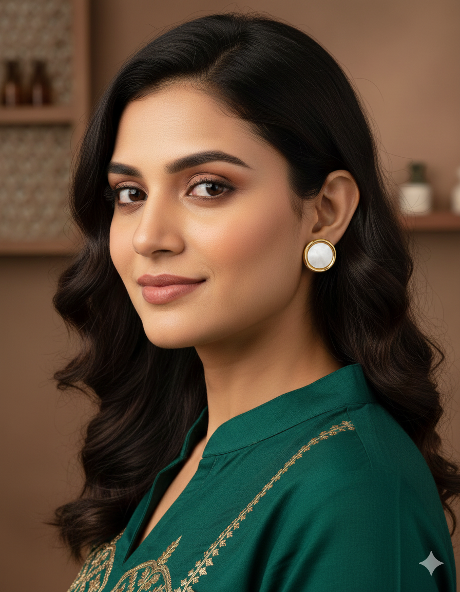 Designer Pearl Glow Round Stud Earrings