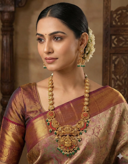 Designer Matt Ruby Kempu Long Haaram Set