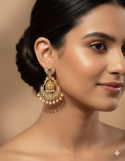 Stunning Designer Zirconia Chandbutta Earrings