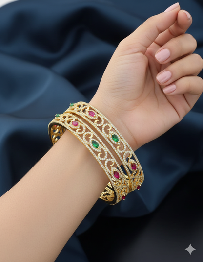 Designer Zirconia Rani Pink & Green Bangles