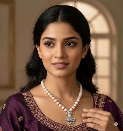 Designer Zirconia Pearl Chain Pendant