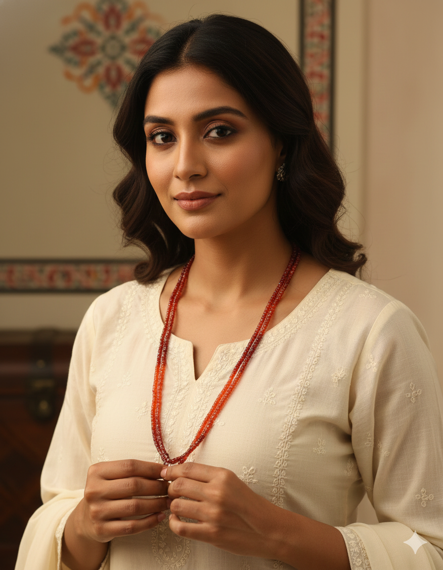 Designer 2-Lines Orange Cz Beads Mala