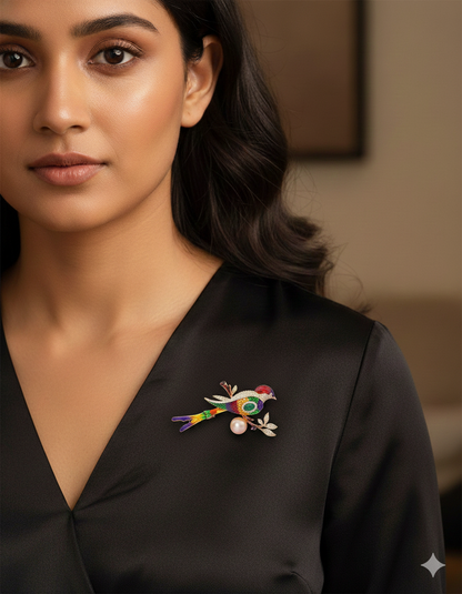 Designer Ceramic Colorful Parrot Saree Pin