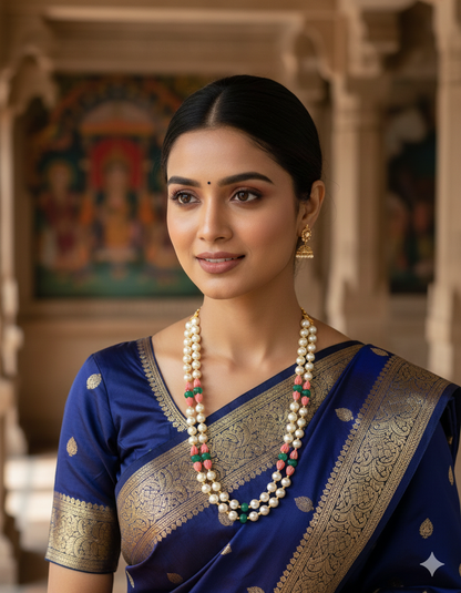 Designer 2-Lines Pearls and Tulip Beads Mala