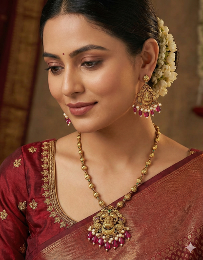 Designer Lakshmi Devi Ruby Matt Kempu Necklace Set