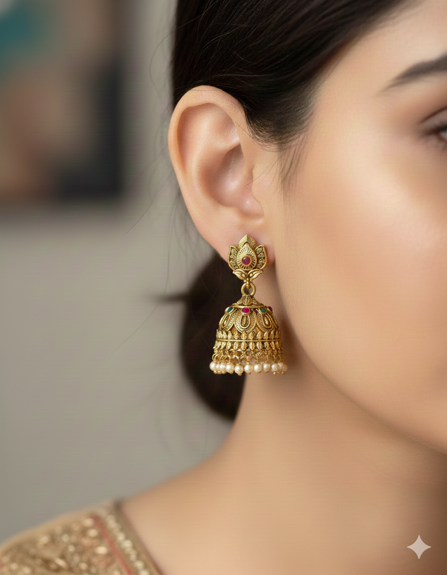 Designer Matt Kempu Floral Design Jhumka Earrings