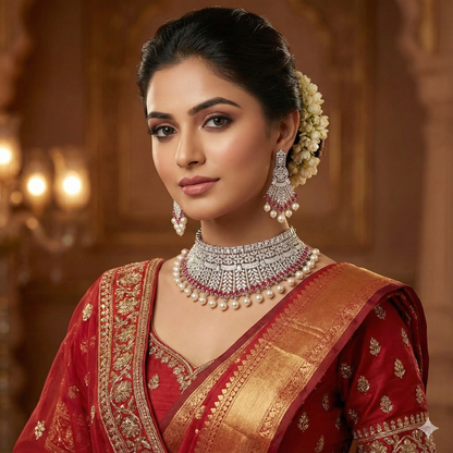 Designer Rhodhium Zirconia Choker Set