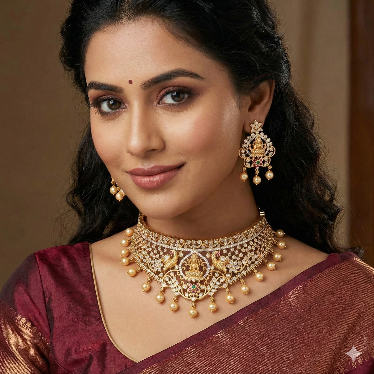 Lakshmi Devi Gold Zirconia Choker Set