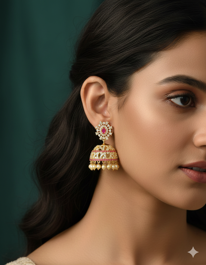 Designer Zirconia Jhumka Earrings