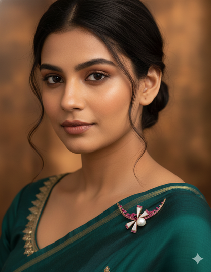 Zircon Pink Stone Saree Pin