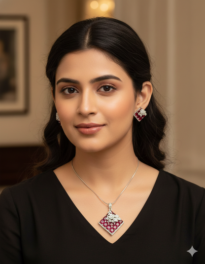 Zirconia Rhodhium Polish Pendant Set