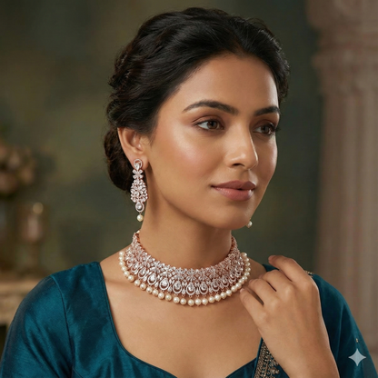 Zirconia Rose Gold Choker Set