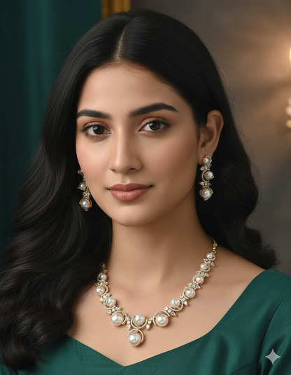 Designer Zirconia Pearl Whirl Elegance Necklace Set