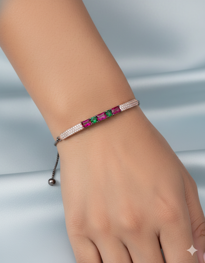 Designer BlackRose Polish Zirconia Chain Bracelet