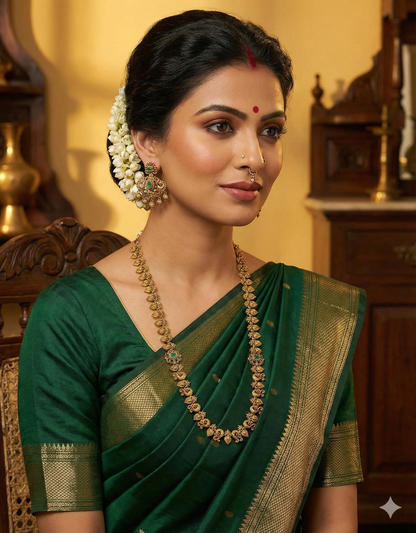 Designer Matt Emerald Kempu Necklace Set