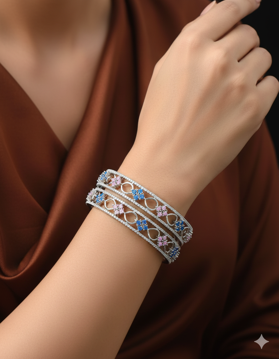 Designer Zirconia Baby-Pink & Sky Blue Bangles