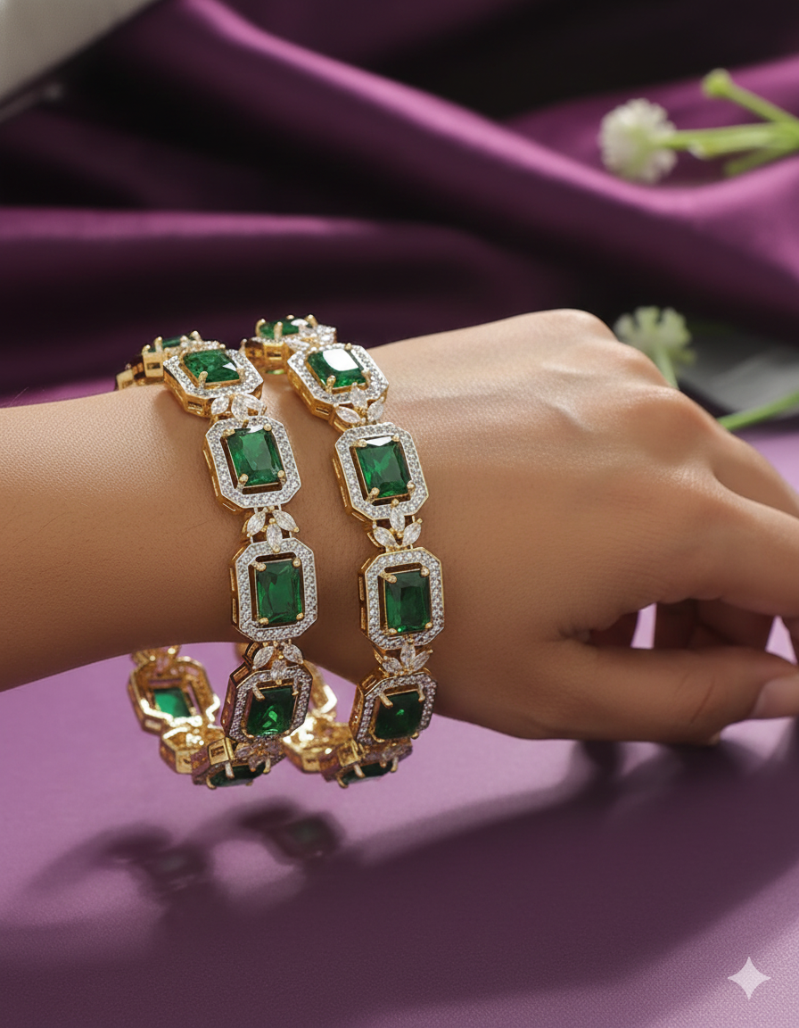 Designer Zirconia Emerald Radiance Bangle