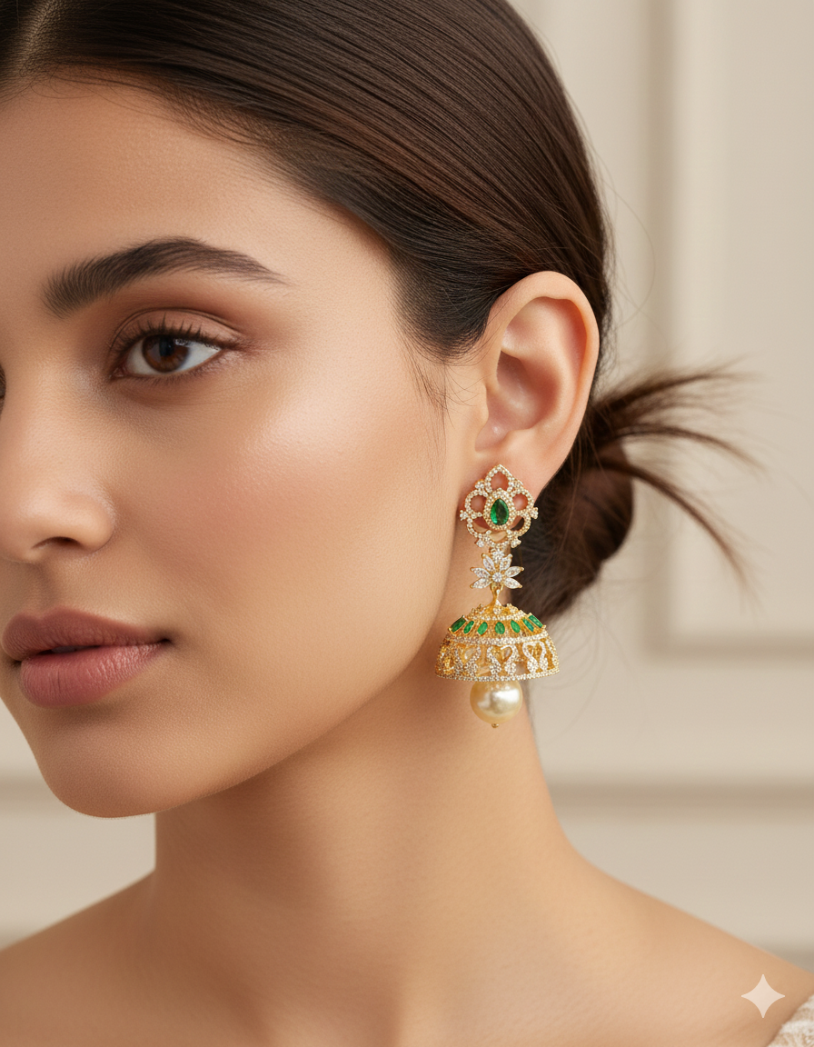 Designer Zirconia Jhumka Earrings