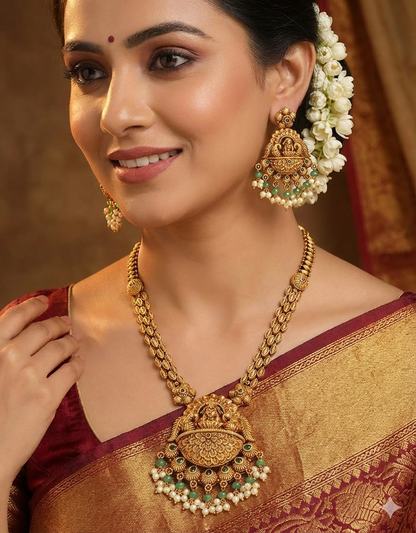 Designer Elegant Lakshmi Devi Matt Kempu Necklace Set