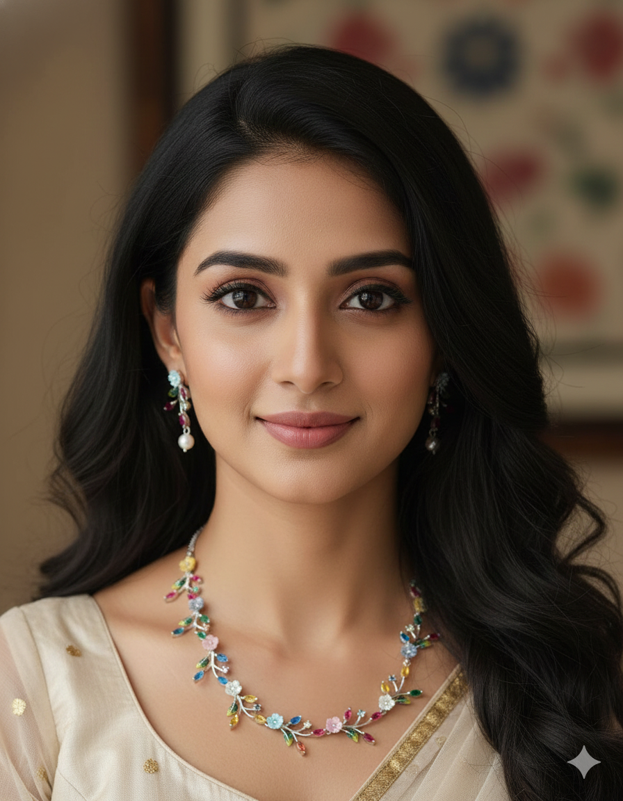 Designer Zirconia Garden Glow Multi-Stone Necklace Set