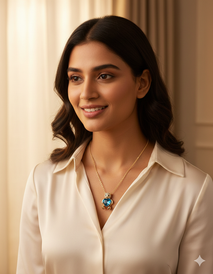 Swarovski Crystal Midnight Blue Teddy Bear Chain Pendant