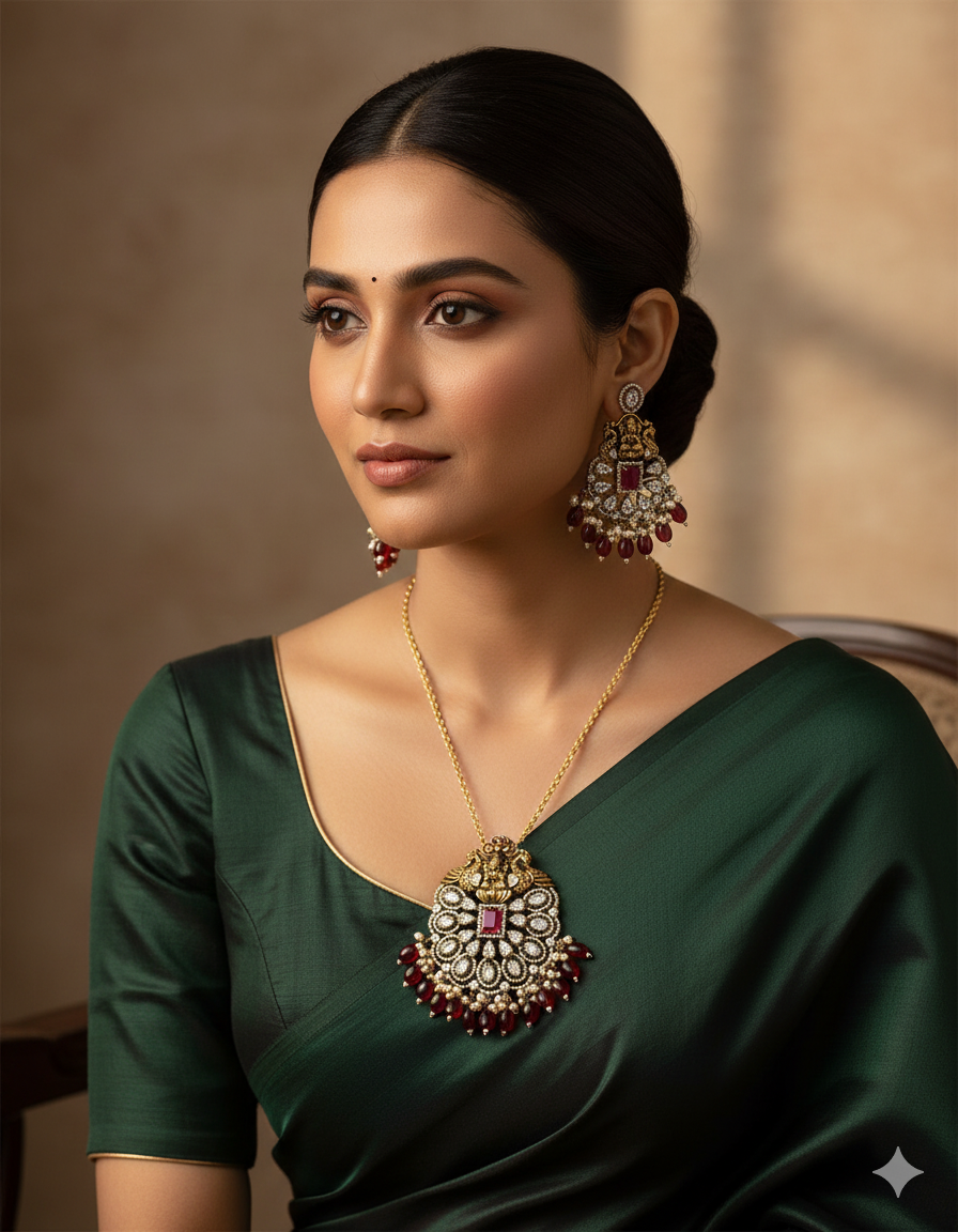 Elegant Victorian Zircon Devi Pendant Set