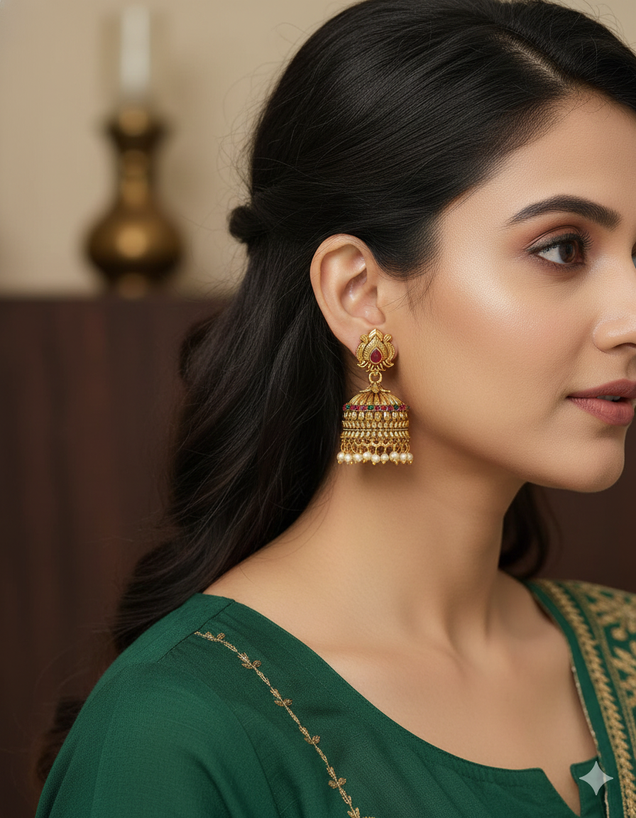 Designer Matt Kempu Floral Design Jhumka Earrings