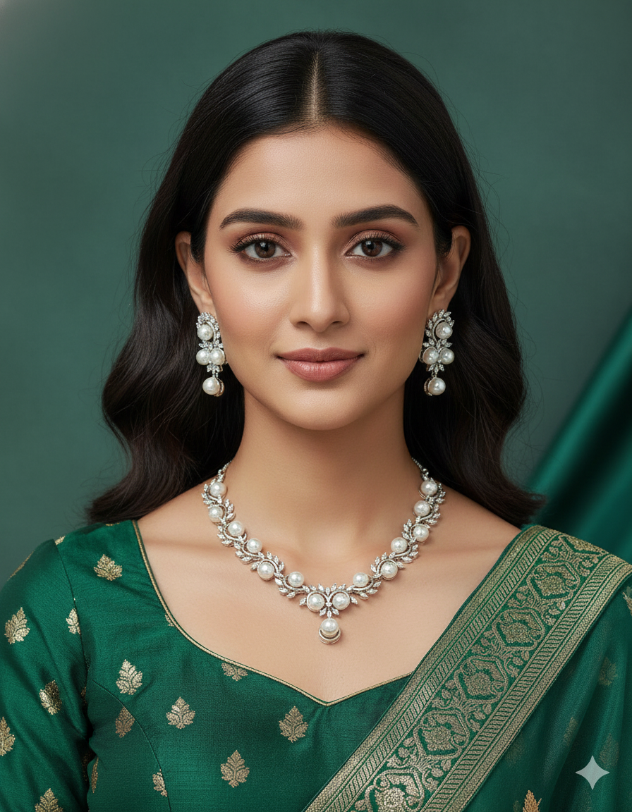 Designer Zirconia Pearl Necklace Set