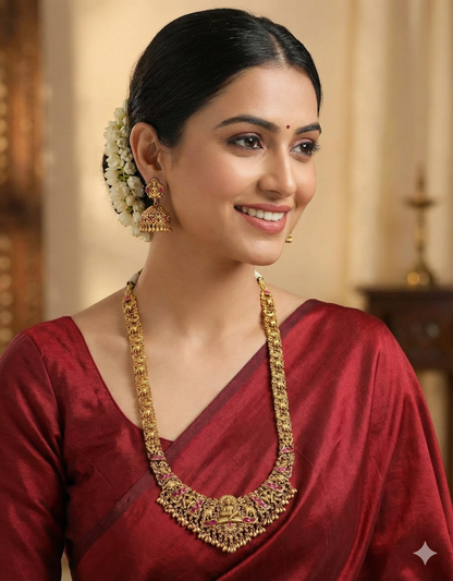 Designer Matt Rani Pink Lakshmi Devi Long Haaram Set