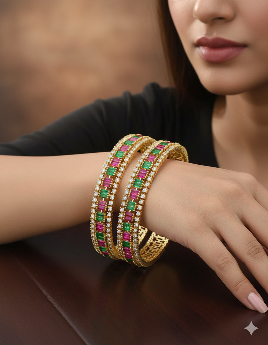 Designer Zirconia Ruby & Emerald Bangles