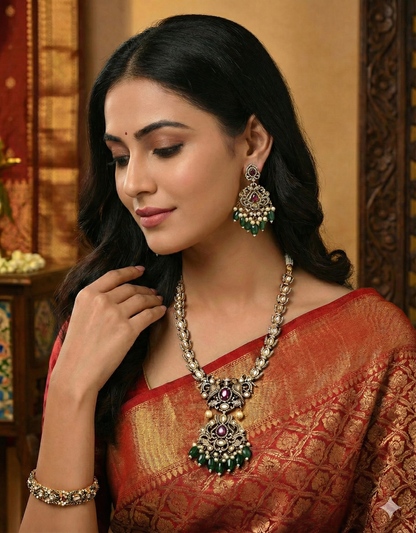 Victorian Ruby And Emearld Peacock Pattern Necklace set