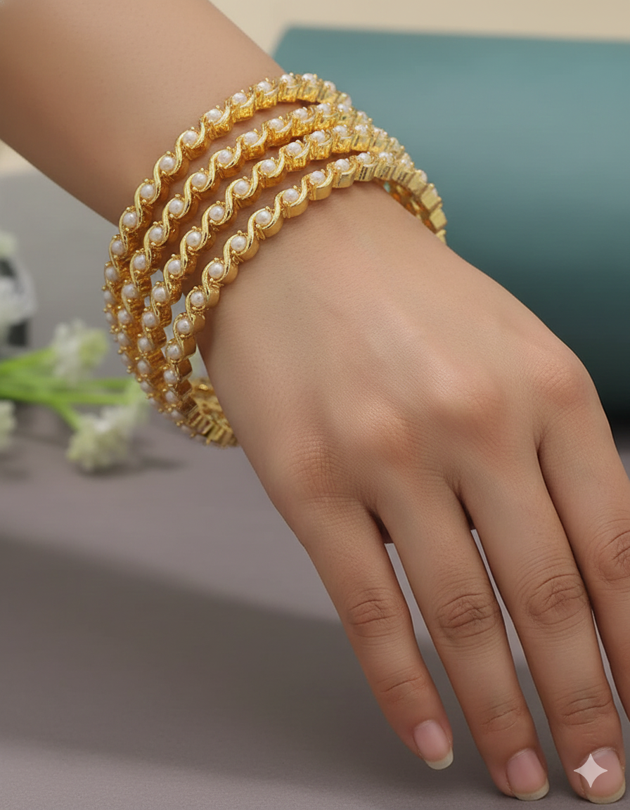 Designer Zirconia Gold Polish set of 4 Bangles