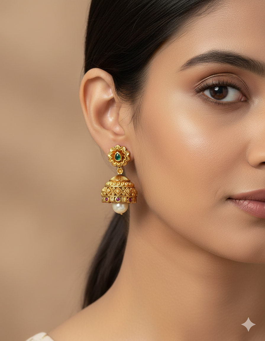 Designer Matt Kempu Floral Design Jhumka Earrings