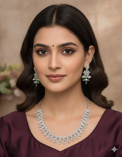 Designer Rhodium Polish Zirconia Necklace Set