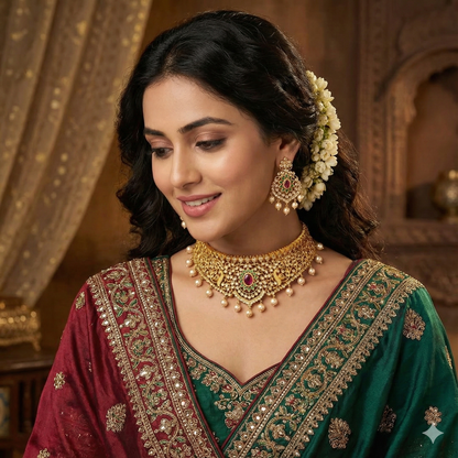 Zirconia  Gold peacock Design Choker Set