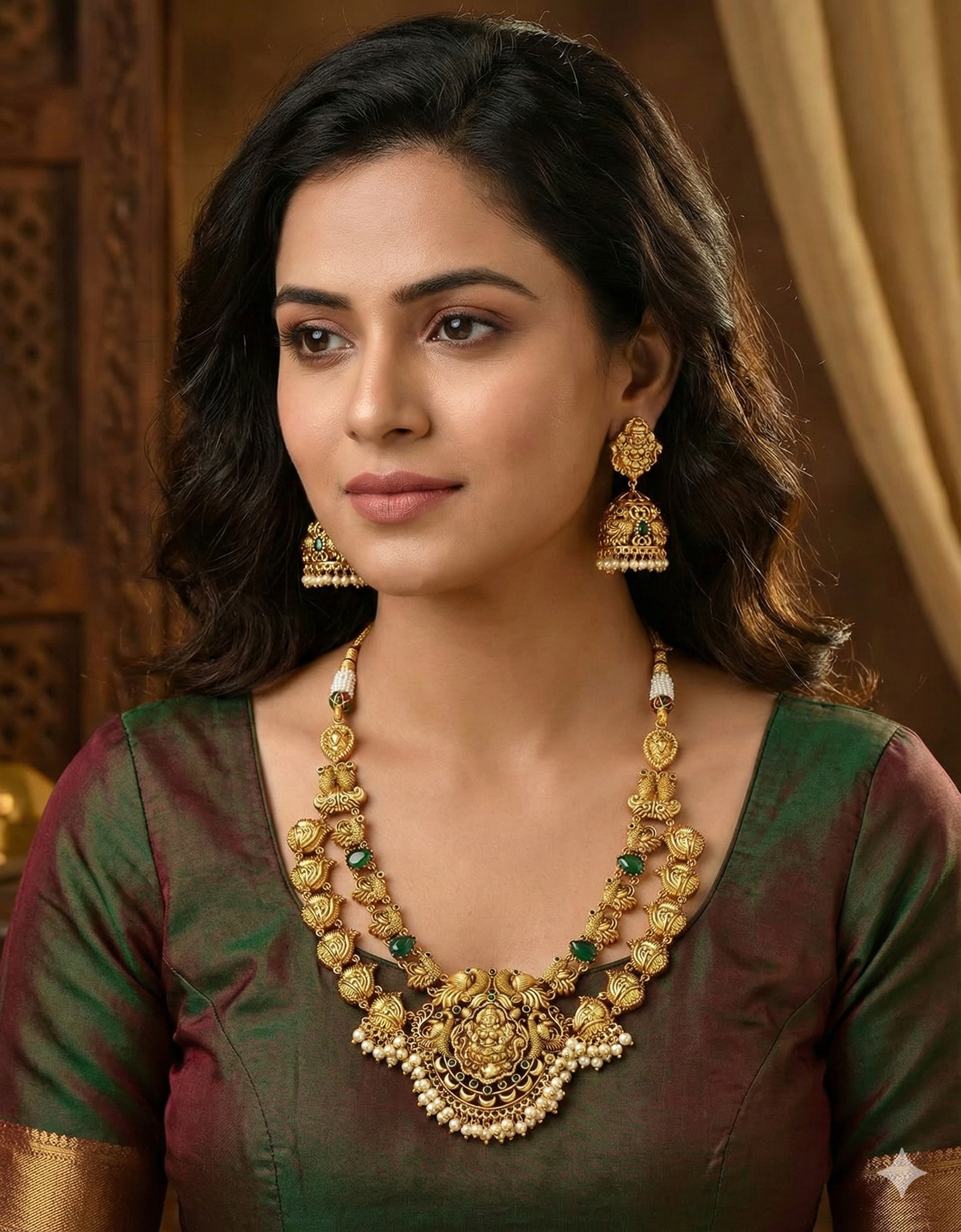 2 Layered Designer Antique Kempu Necklace Set